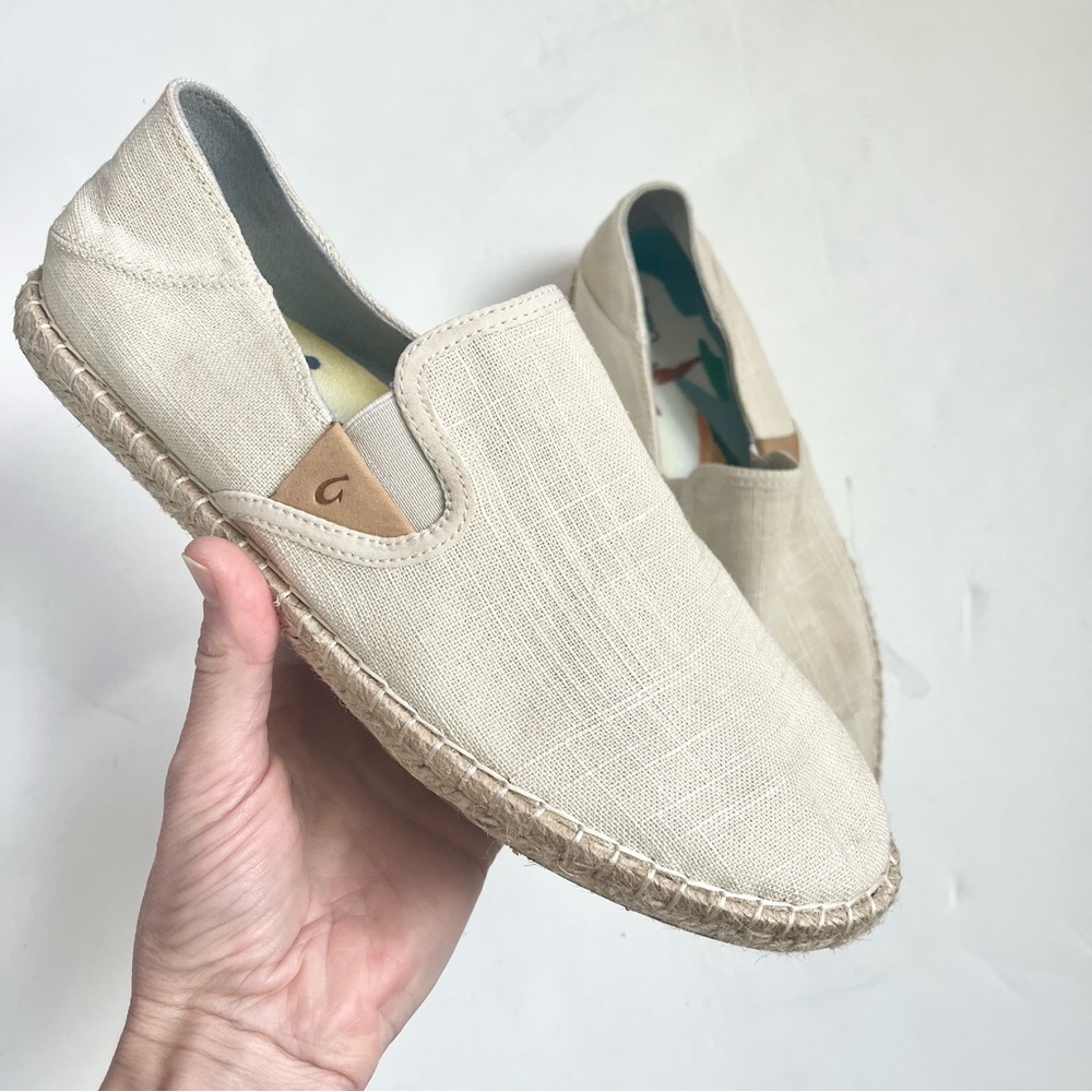 Olukai Kaula pa’a kapa Linen Espadrilles Women’s size 10 Tapa Cream White